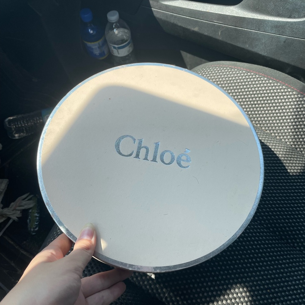 Chloé Round Cream Hat Box with Pale Blue Trim